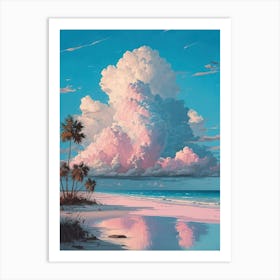 Cotton Candy Pink Clouds over Sandy Beach Art Print