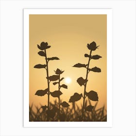 Silhouettes Of Plants At Sunset Art Print