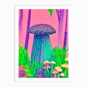 Mushroom 2 Risograph Retro Poster vegetable Art Print