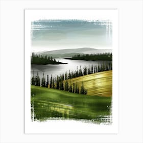 Landscape With Trees And Lake Vector Art Print