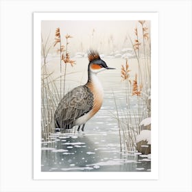 Winter Bird Painting Grebe 2 Art Print