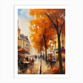 Paris city countryside, cafes, people, trees, old autumn oil paints. Faded colours.1 Art Print