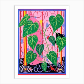 Pink And Red Plant Illustration Philodendron 2 Art Print