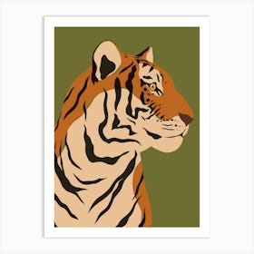 Jungle Safari Tiger on Green Art Print
