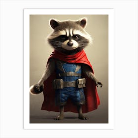 Raccoon In Superhero Costume Cute Funny 2 Art Print