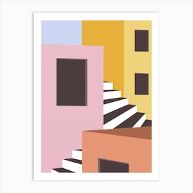 Stairs And Houses minimalism art Art Print