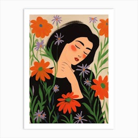 Woman With Autumnal Flowers Love In A Mist Nigella 4 Art Print