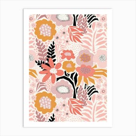 Paper Cut And Doodle Floral Collage Pink Mauve Gold Black Art Print