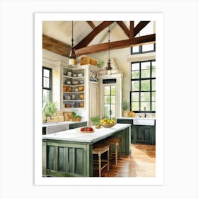Large Green Farmhouse Kitchen Art Print