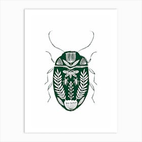 Folk Beetle Dark Green Art Print