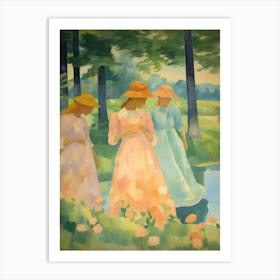 Three Women By The Pond Art Print