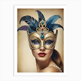 A Woman In A Carnival Mask (2) Art Print