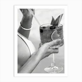 Woman Drinking Cocktail Bar Cart Art Print