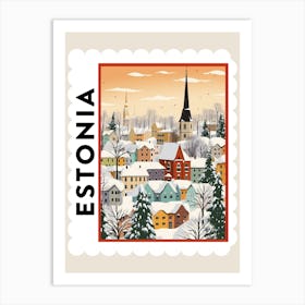 Retro Winter Stamp Poster Tallinn Estonia 2 Art Print