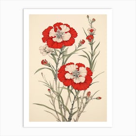 Nadeshiko Dianthus Vintage Japanese Botanical Art Print