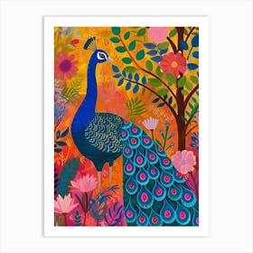 Colourful Peacock In The Wild Painting 4 Art Print