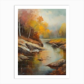 Forest Lake, Autumn Lake, Vintage Oil Painting, Farmhouse Wall Decorations, Antique Landscape, Vintage Landscape Oil Painting.2 2 Art Print