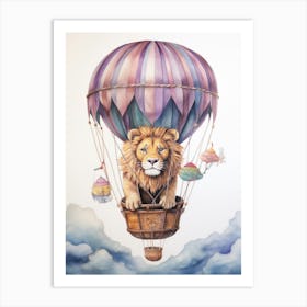 Baby Lion In A Hot Air Balloon Art Print