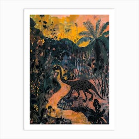 Dinosaur At Sunset By The River Painting Art Print