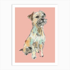 Border Terrier Dog Pastel Line Watercolour Illustration  1 Art Print