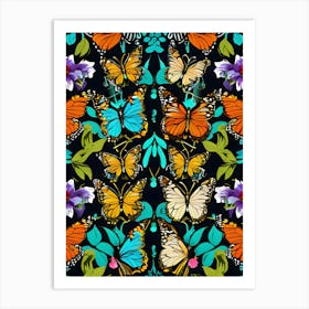 Butterflies On A Black Background 1 Art Print