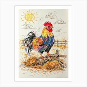 Rooster On Hay Art Print