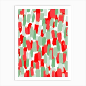 Red And Green Abstract Paint Brush Strokes Christmas Art Print