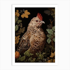 Ruffed Grouse Portrait With Rustic Flowers 2 Art Print