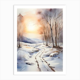 Watercolor Winter Landscape 2 Art Print