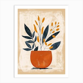 Orange Pot With Flowers, Minimalist Art Print