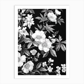 Great Japan Hokusai Black And White Flowers 10 Art Print