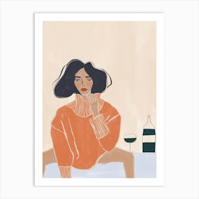 Woman Drinking Wine Art Print