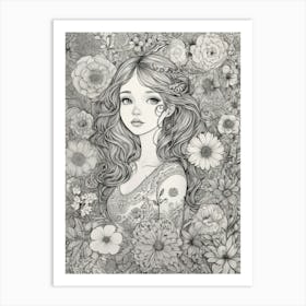 Girl With Flowers 4 Art Print