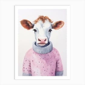 Baby Animal Watercolour Cow Art Print