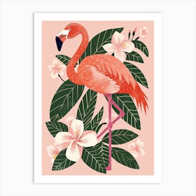 Chilean Flamingo Plumeria Minimalist Illustration 1 Art Print