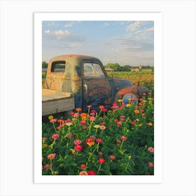 Old Truck In Flower Field Art Print