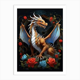 Dragon With Roses 2 Art Print