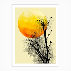 Sunset With Birds Art Print