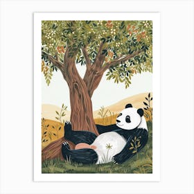 Giant Panda Laying Under A Tree Storybook Illustration 3 Art Print