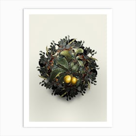 Vintage Ripe Plums on Branch Fruit Wreath on Ivory White n.2107 Art Print
