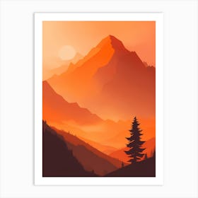 Misty Mountains Vertical Composition In Orange Tone 176 Art Print