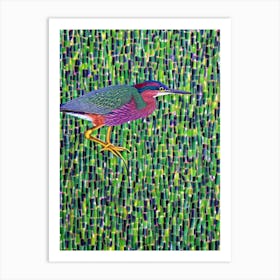 Green Heron Yayoi Kusama Style Illustration Bird Art Print