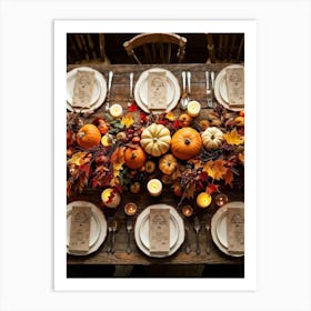 Autumn Harvest Table Decor Arranged Traditionally Rustic Style Featuring An Outlined Cornucopia Br (3) Art Print