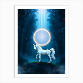 Mystical White Horse at Forest Portal Art Print