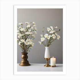 White Flowers In Vases Art Print