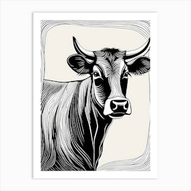 Cow Lino Black And White, 1123 Art Print