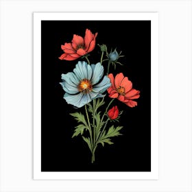 Poppies On Black Background Art Print