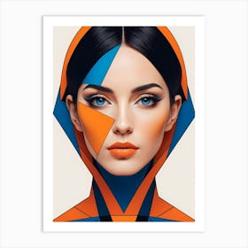 Geometric Fashion Woman Portrait Pop Art Orange (2) Art Print