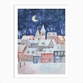 Whimsical Christmas Village at Night Art Print