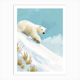 Polar Bear Cub Sliding Down A Snowy Hill Storybook Illustration 4 Art Print